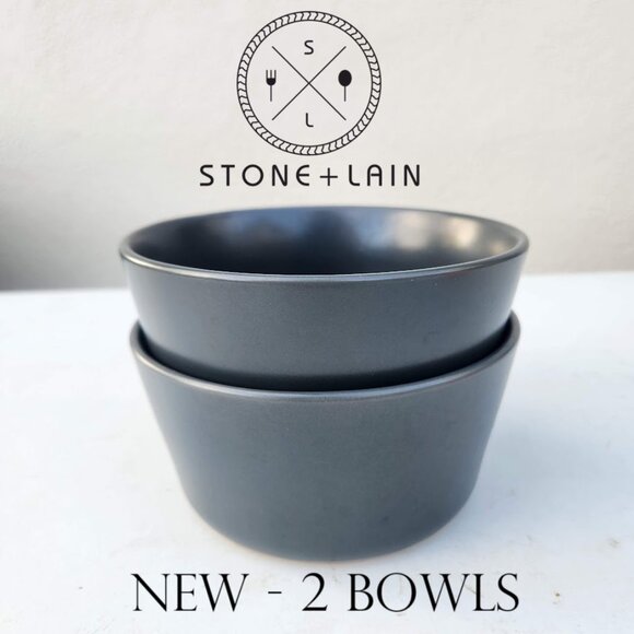 NEW Set of 2 Stone Lain Stoneware Round bowls Dinnerware Gray Replacement Matte - Picture 1 of 10